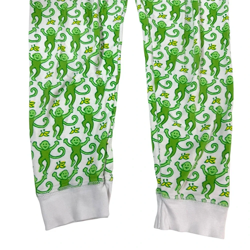 Roller Rabbit Monkey Pajama Set Kids Size 12 Green Pima Cotton Made Peru PJ